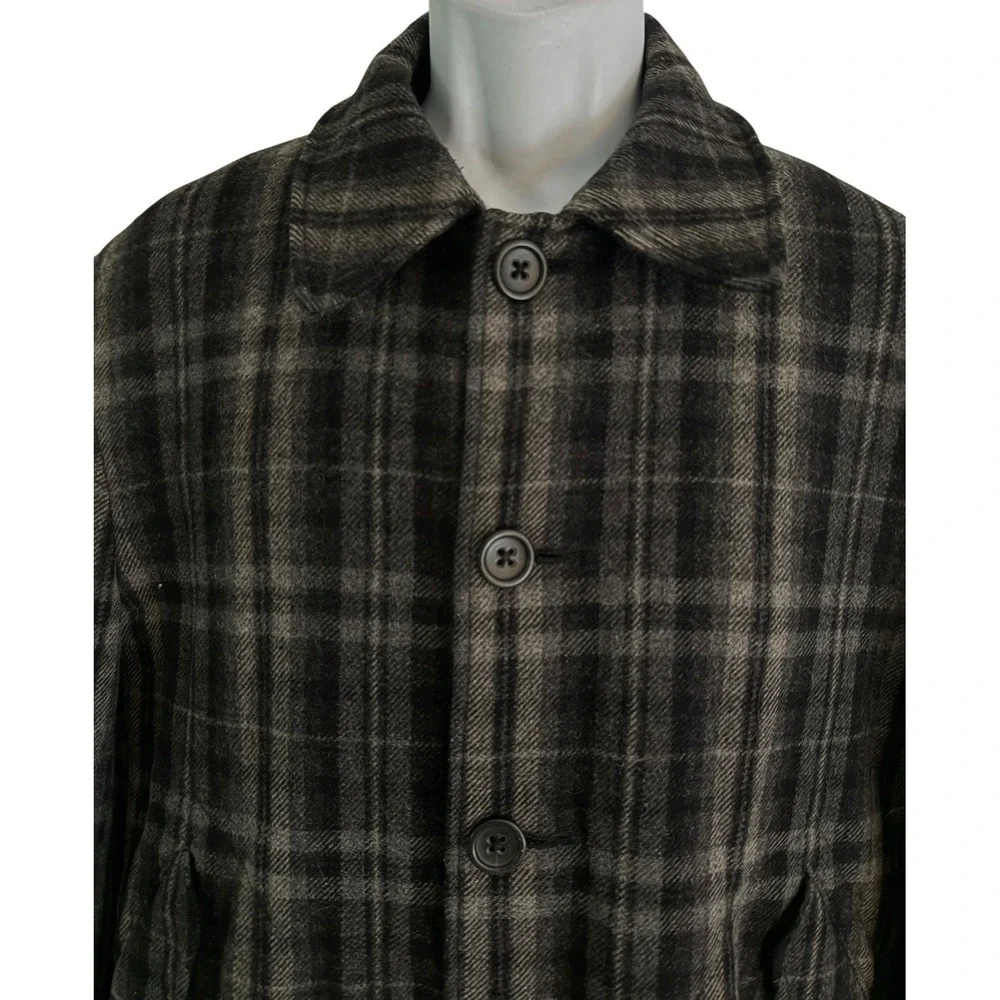 Banana Republic Men Coat M Mackinaw Style Lined Brown Black Plaid Wool Blend VTG